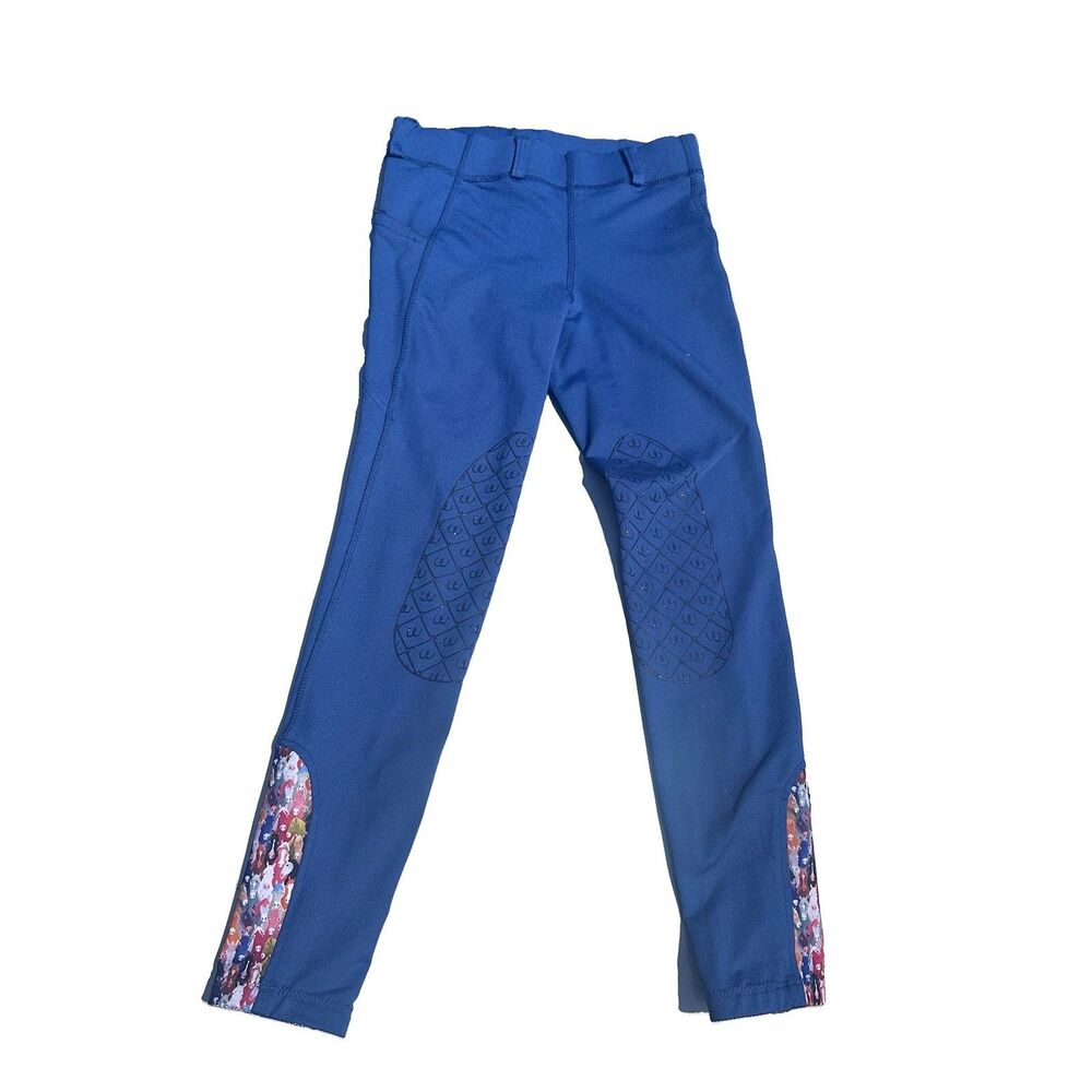 Ovation Girls XL 14 Blue Equestrian Riding Tights Floral Knee Patch Breeches